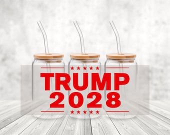 Trump 2028 UV DTF Glass Can Wrap: MAGA Tumbler Decal