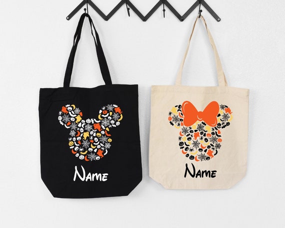 Personalized Halloween Disney Tote Bag, Mickey / Minnie Tote Bag, Trick Or Treat Tote Bag, Custom Name Canvas Bag, Halloween Gift for Kids