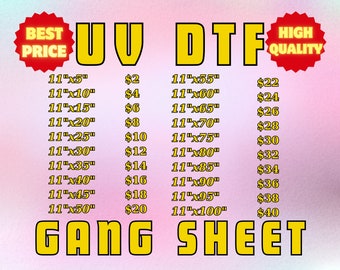 Custom UV DTF Transfer Gang Sheets, UV Dtf Stickers, Ready to Apply, Permanent Durable Vibrant Uv Dtf, Easy to Use, Uv Dtf Cup Wrap Printing