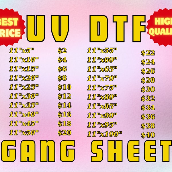 Custom UV DTF Transfer Gang Sheets, UV Dtf Stickers, Ready to Apply, Permanent Durable Vibrant Uv Dtf, Easy to Use, Uv Dtf Cup Wrap Printing