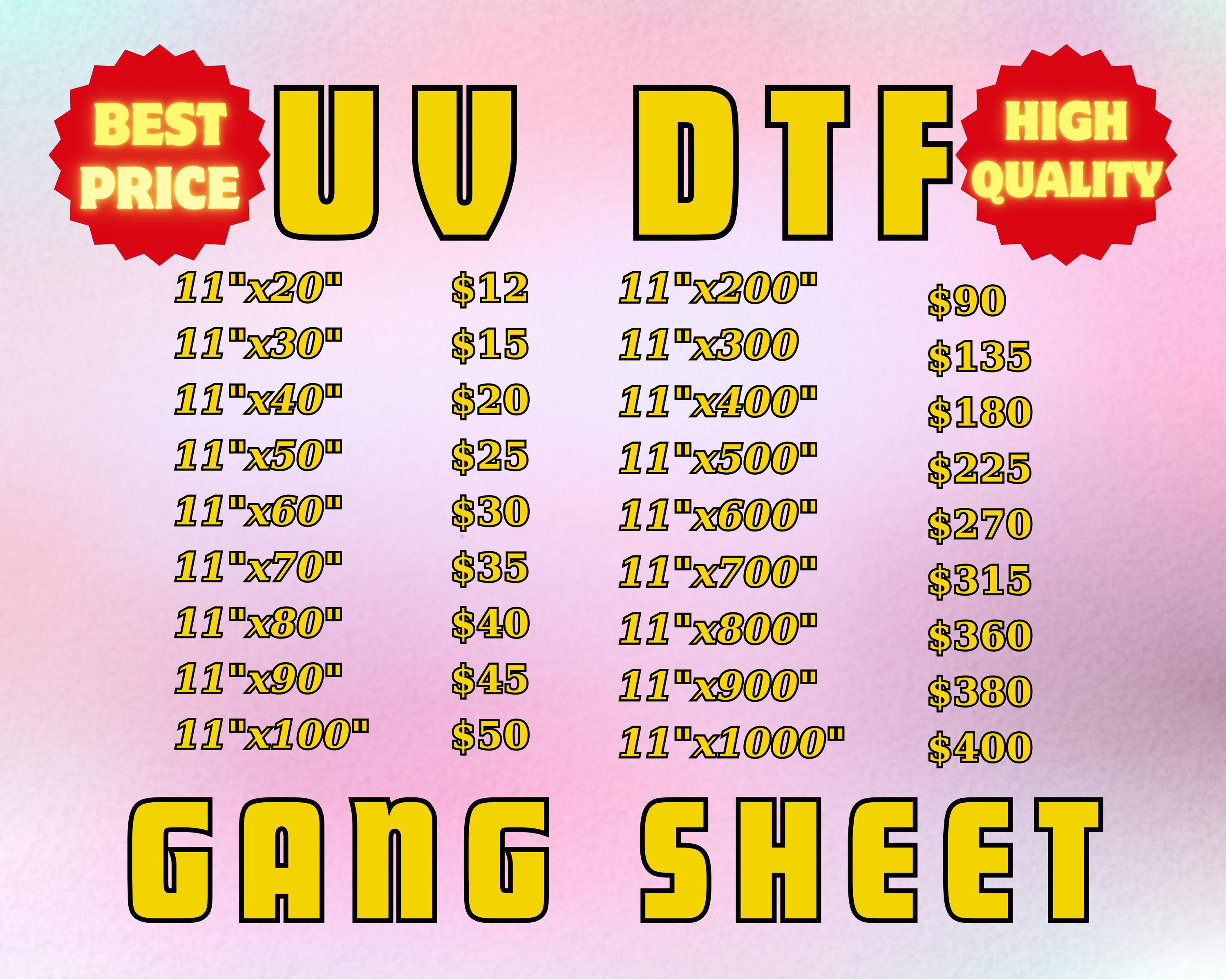 Custom UV DTF Transfer Gang Sheets, UV Dtf Stickers, Ready to Apply, Permanent Durable Vibrant Uv Dtf, Easy to Use, Uv Dtf Cup Wrap Printing