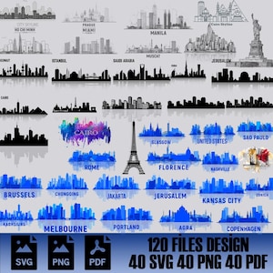Skyline della città europea Svg / Città del mondo / Paesaggio urbano / Stampa del logo / Svg per Cricut / Download immediato / File di taglio / Clipart / Silhouette /