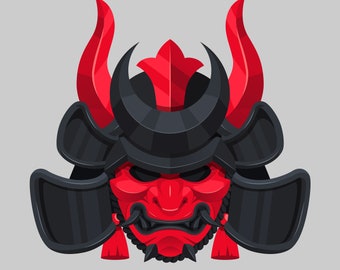 Samurai Mask Svg | Warrior Armor Clipart | Viking Cutfile | Japanese Hannya Mask Stencil | Katana Shirt Png | Battle Helmet Silhouette |