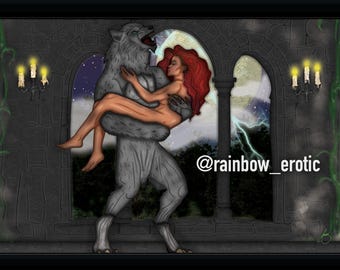 Romantic Werewolf – Framed Gothic Print, Dark Fantasy Art, Sensual Gay Wall Decor