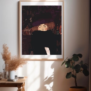 Gustav Klimt&#39;s Dame mit hut und federboa (1909) | Graphic Illustration Style | Poster | Instant Download | Vintage Painting | Wall Decor |