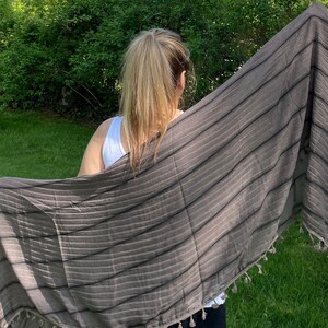 Very light Army brown cotton scarf with dark brown stripe pattern