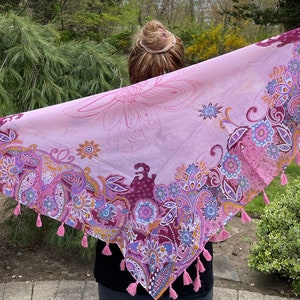 Very beautiful pink soft cotton with fuchsia/blue/orange floral pattern shawl scarf