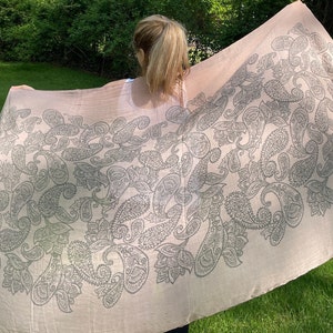 Very beautiful pinkish cream very soft cotton scarf with gray paisley pattern