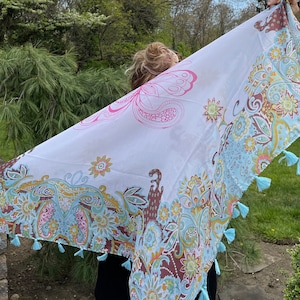 Very beautiful white soft cotton with light blue/pink/orange floral pattern shawl scarf