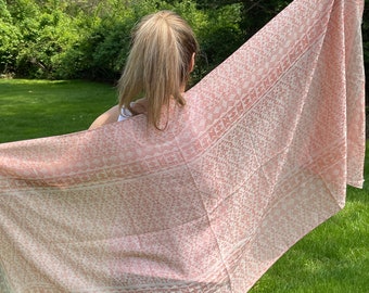Very light and soft peach/ beige color scarf with geometrical pattern