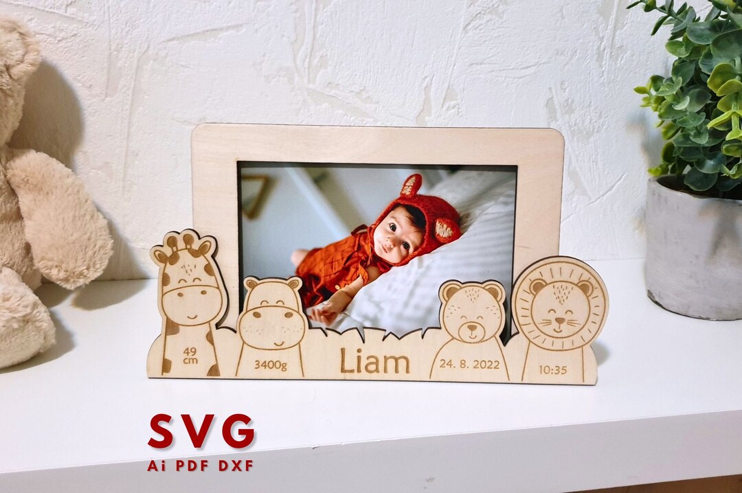 Personalized Baby Photo Frame With Animals Birth Details Frame Custom ...