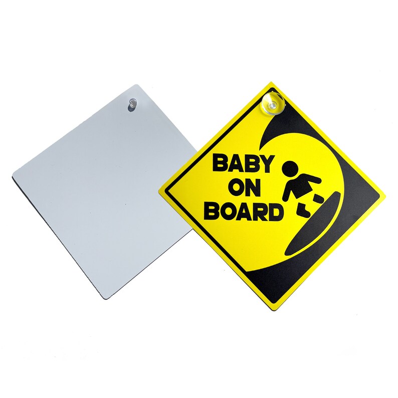 Grandson Baby on Board Sign, Yellow Diamond Shape With Suction Cup Mount, 14 Cm, Interior Child Notice for Vehicle Safety