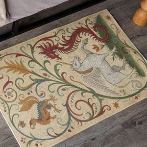 Unicorn Rug, Magical Room Decor, Playful Floor Mat, Whimsical Nursery Accent, Kids Bedroom Rug, Fantasy Floor Covering, floral unicorn rug