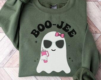 Yihaojia Halloween Ghost Sweatshirt - Cute Oversized Graphic Tee For Women, Spooky Season & Casual Wear