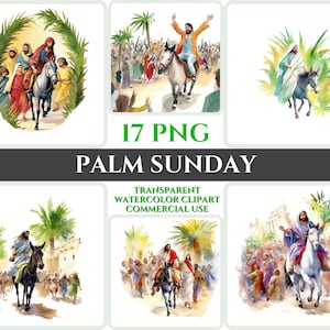 Palmzondag clipart PNG aquarel bundel christelijke clipart abstract beeld Jezus die Jeruzalem binnenkomt clipart sublimatie zondag Wallart