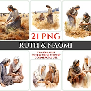 Ruth und Naomi PNG Clipart Aquarell Christian Geschenk Clipart Abstrakt Glean Image Transparent Loving Lady Clipart Sublimation Sonntag Wallart