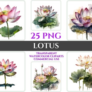 Acquerello Lotus Clipart PNG Fiore Fiore Immagine File romantico Sublimazione Wallart Bouquet da sposa digitale Arte floreale vibrante colorato