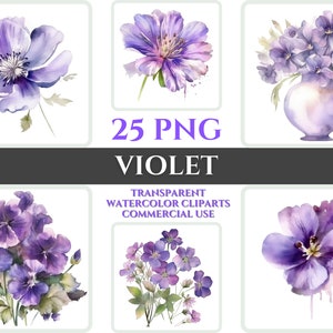 Aquarell violett Clipart PNG Blumen Blüte Bild Romantische Datei Sublimation Wallart Digitale Hochzeit Bouquet Bunte Lebendige Blumenkunst