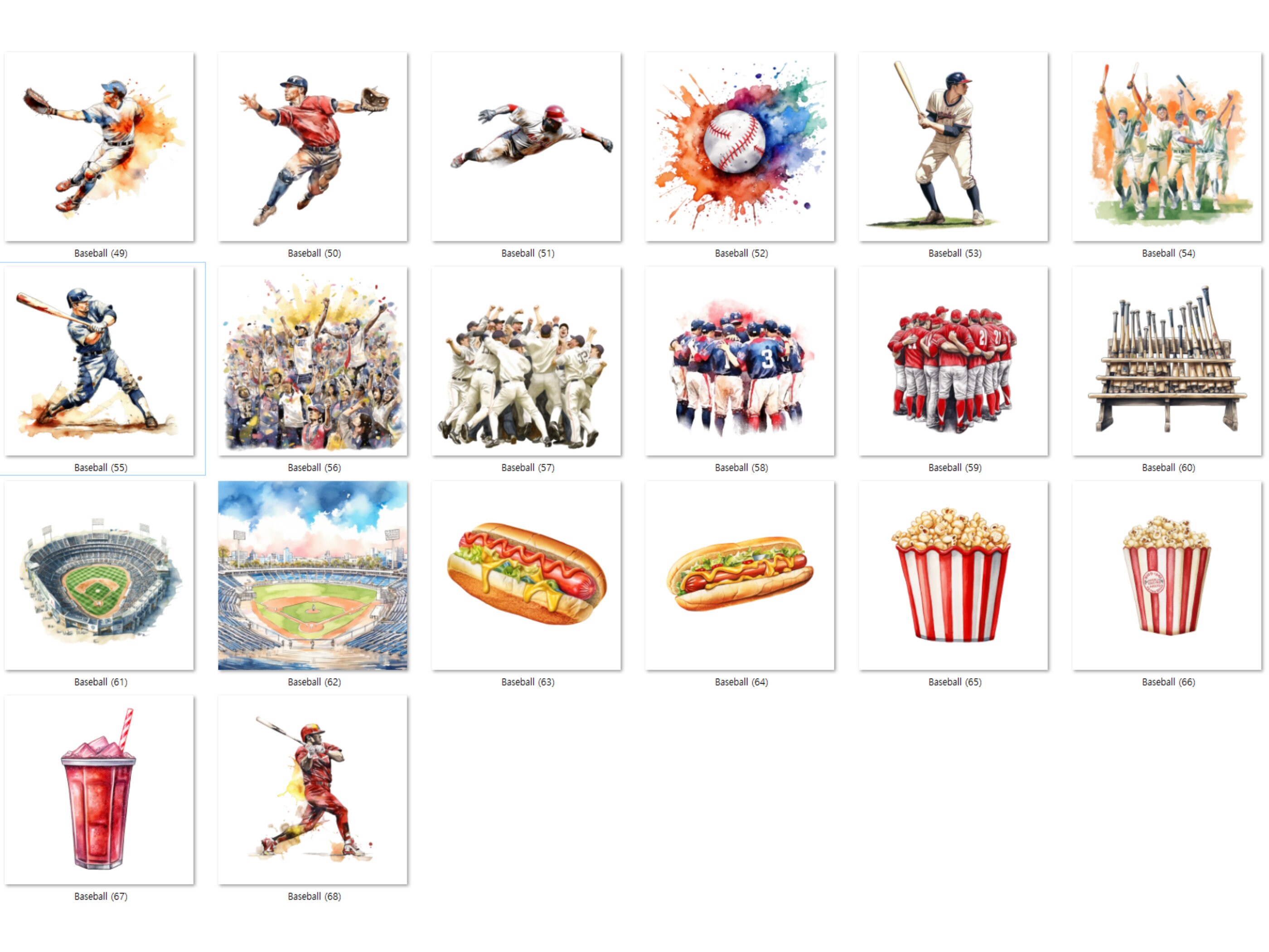 Watercolor Baseball Clipart Bundle, 68 PNG Images (digital Download) - Etsy