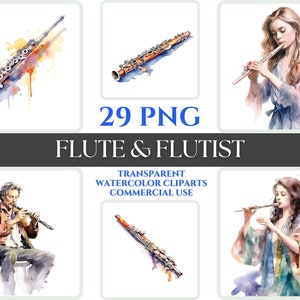 Sublimation Flute Spielen Mann Aquarell Clipart Flötist Frau Porträt Illustration Musikinstrument PNG Lebendige Digitale Dynamische Bild