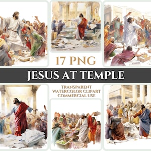 Jesus no Templo Clipart PNG Pacote aquarela Christian Clipart Imagem abstrata Virando a mesa Clipart Igreja Sublimação Domingo Wallart