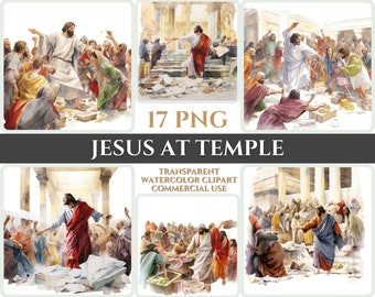 Jesus at the Temple Watercolor Clipart Bundle (17 PNG, Digital Download)