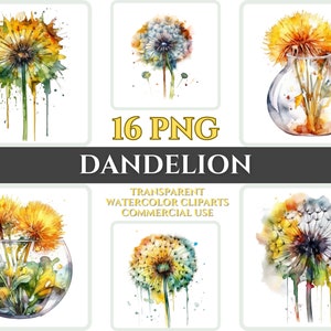 Aquarell Pusteblume Clipart PNG Blume Blüte Bild Romantische Datei Sublimation Wallart Digitale Hochzeit Bouquet Bunte Lebendige Floral Art