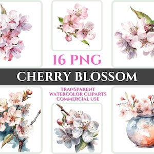 Aquarel kersenbloesem clipart PNG bloem afbeelding romantisch bestand sublimatie Wallart digitale bruiloft boeket kleurrijke levendige bloemsierkunst