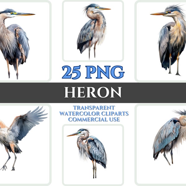 Watercolor Heron Clipart Set Heron PNG Heron Gift For Nursery Heron Digital Clipart Heron Wall Decor Transparent Heron Watercolor Clipart