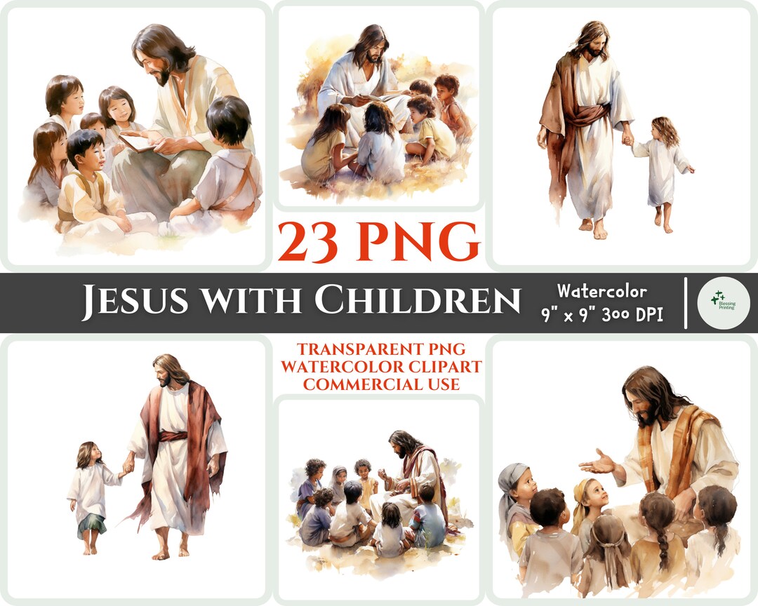 Jesus With Children PNG Set 2 Watercolor Clipart Christian PNG Blessing ...