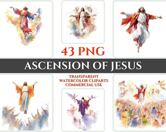Ascension of Jesus Watercolor Clipart Bundle (PNG, 43 Files)
