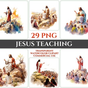 Jesus Lehre Clipart PNG Aquarell Bundle Christliche Clipart Abstraktes Bild Transparent Predigt Berg Clipart Sublimation Sonntag Wallart