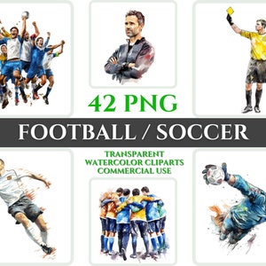 Paquete de imágenes prediseñadas de fútbol de acuarela, regalo de fútbol para el día del padre, imágenes prediseñadas de deporte para hombres, imágenes prediseñadas de acuarela de fanático del fútbol transparente abstracto