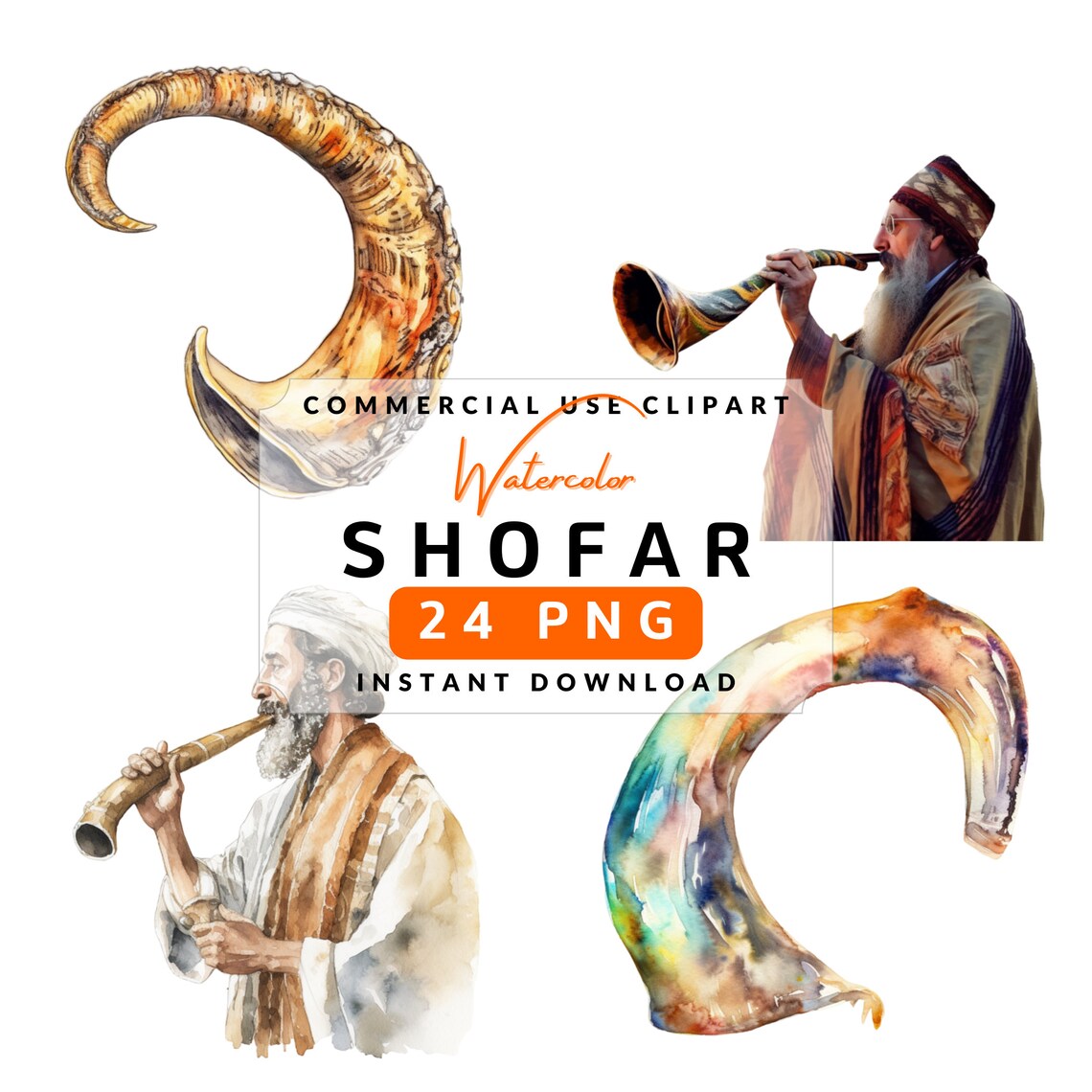 Shofar Clipart PNG Watercolor Bundle Christian Clipart Set Etsy