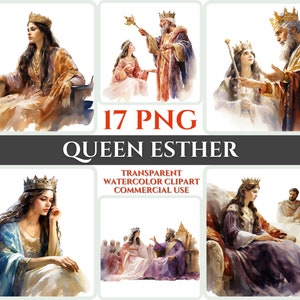 Queen Esther PNG Clipart Aquarell Christian Geschenk Clipart Abstrakt König Bild Transparent Golden Zepter Clipart Sublimation Sonntag Wallart