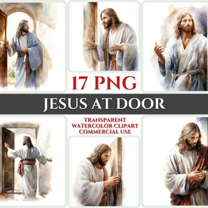 Gesù alla porta PNG Clipart Acquerello Christian Knocking Clipart Immagine astratta Trasparente Loving Care Clipart Sublimation Sunday Wallart