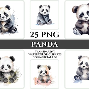 Watercolor Panda Clipart Panda PNG Bundle Panda Wallart Gift For Nursery Digital Clipart Panda Wall Decor Transparent Watercolor Clipart Kid