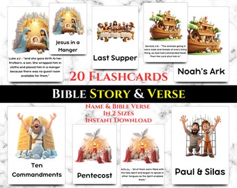 Bible Story Flashcard for Kid & Adult with Verse Montessori Printable Flash Card HomeSchool Flashcard for Children Sunday Church Education