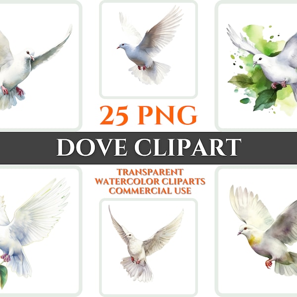 Watercolor Dove Clipart Set Dove PNG Dove Gift For Baptism Dove Digital Clipart Dove Wall Decor Transparent Spritual Watercolor Clipart Kid