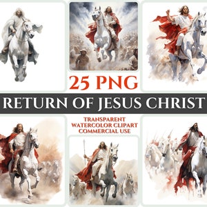 Retorno de Jesucristo PNG Clipart Acuarela Regalo Cristiano Caballo Blanco Revelación Imagen Transparente Biblia Rey Sublimación Domingo Wallart