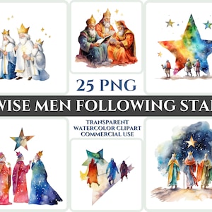Drei Weisen nach dem Stern Clipart PNG Aquarell Bundle Christliche Clipart Abstraktes Bild Transparente Clipart Sublimation Sonntag Art
