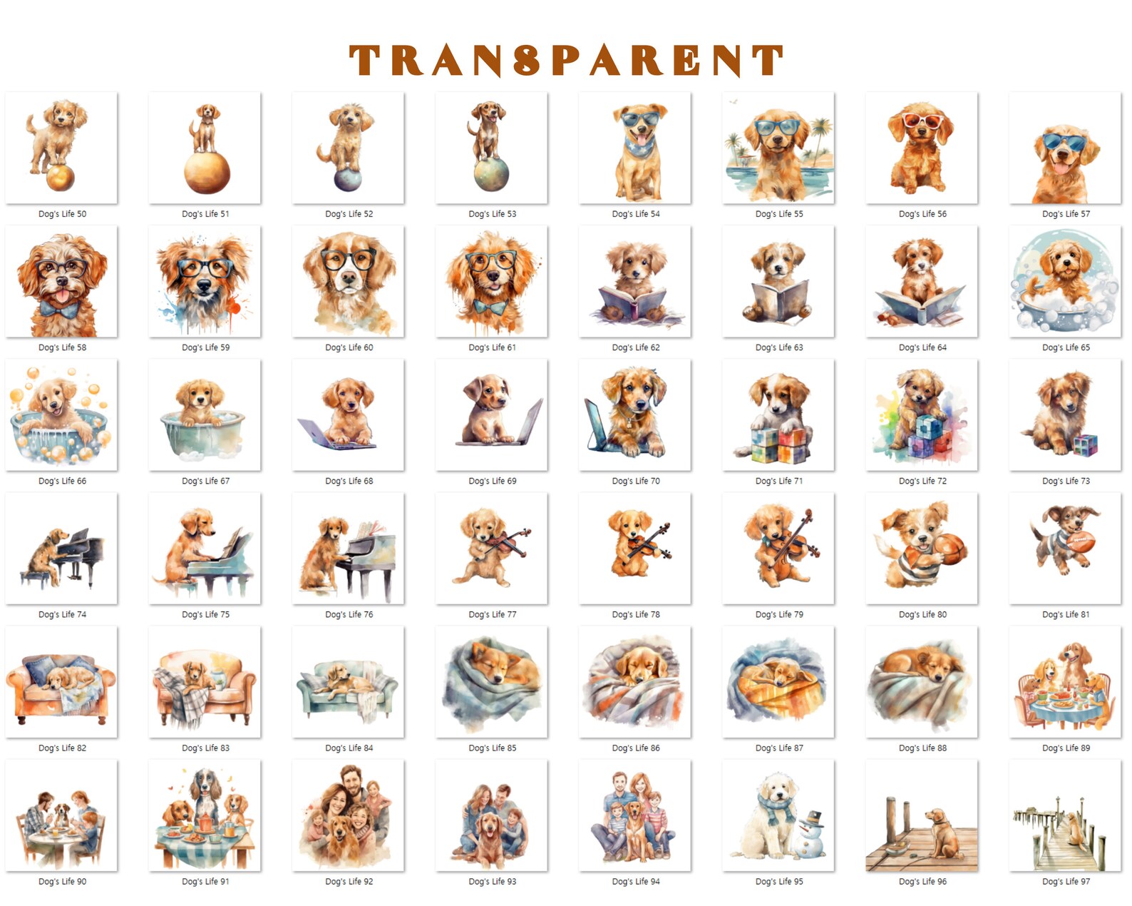 Cute Dog Watercolor Clipart Bundle, Puppy PNG Images (digital Download ...