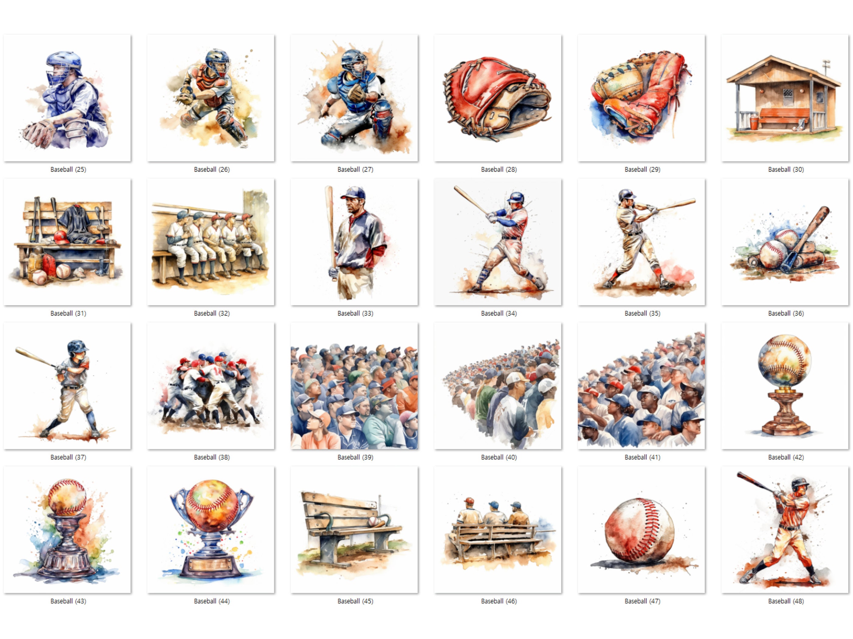 Watercolor Baseball Clipart Bundle, 68 PNG Images (digital Download) - Etsy