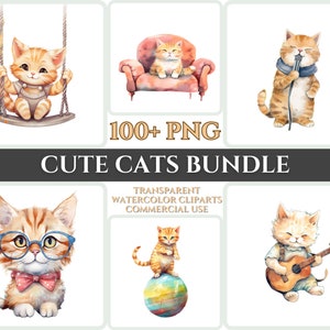Leuke grappige kat clipart kwekerij baby kawaii clipart Kid Craft cartoon aquarel kitten PNG bundel dierlijke download huisdier minnaar afdrukbare afbeelding