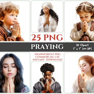 People Praying PNG 3D Clipart Boy Girl Christian Clipart Woman Man Printable Pray Image Transparent Digital Clipart Sunday Wall Art Craft