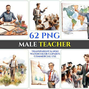 Aquarell Männliche Lehrer PNG Clipart Schule Bildung Clip Art Abschluss Klassenzimmer Dekor Geschenk für Lehrer PNG Social Media Lehrmaterial
