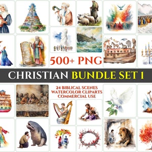 Christelijke aquarel clipart bundel set 1 spirituele kerk ambachtelijke illustratie sublimatie heilige wonder zondag print digitale doop geschenk