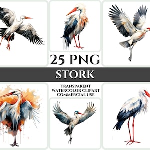 Aquarel ooievaar clipart majestueuze witte vogel vliegen bundel sublimatie PNG abstracte veer schattige kaart maken ambachtelijke digitale afdrukbare kunst