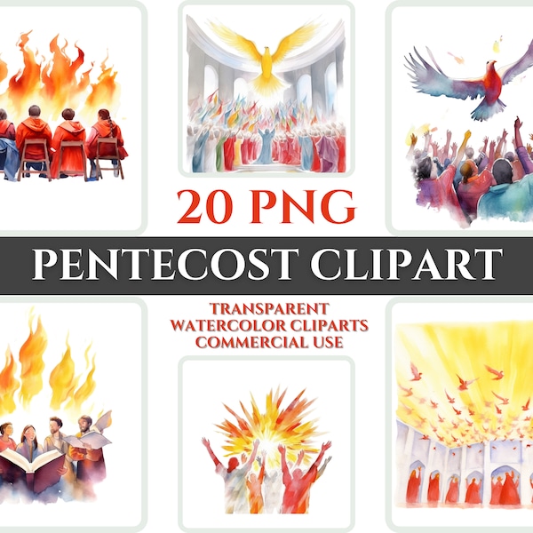 Pentecostés Clipart PNG Acuarela Paquete Christian Clipart Imagen Digital Abstracta Transparente Espíritu Santo Clipart Sublimación Domingo Wallart