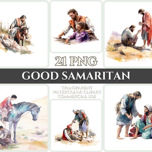 Barmherzige Samariter Clipart PNG Aquarell Bundle Christliche Clipart Abstraktes Bild Transparente Kirche Clipart Material Sublimation Sonntag Wallart